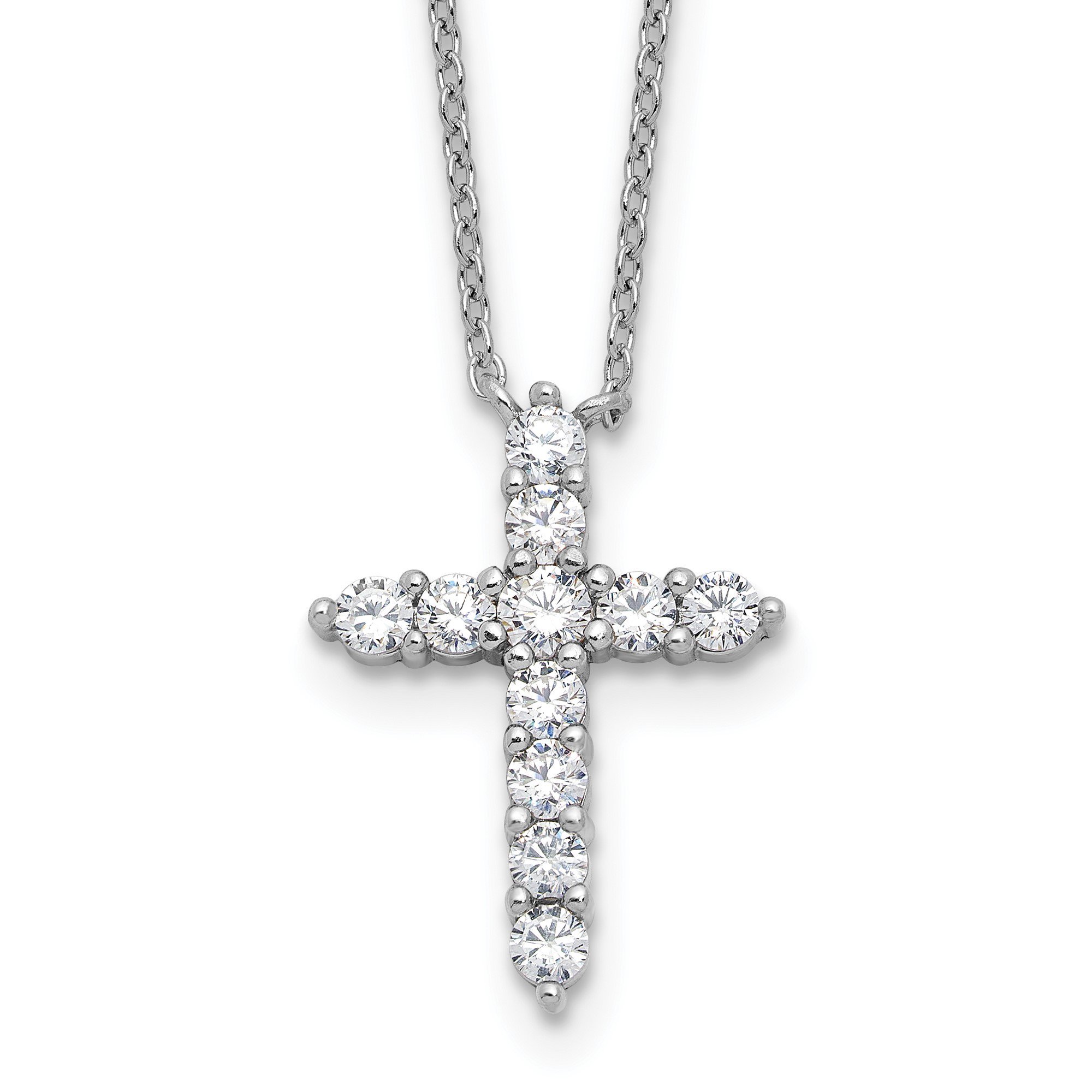 925 Sterling Silver Cross Necklace with White Cubic Zirconia, Christian April Birthstone