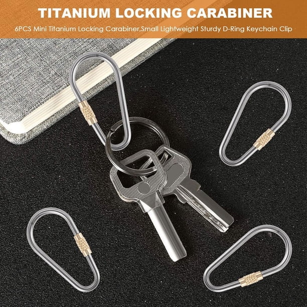 Mini MosquetóN de Bloqueo de Titanio de 6 Piezas, PequeñO Ligero Resistente Anillo en D Clip para Mochila Interior y Exterior Escalada