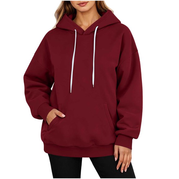 Vrorvz Womens Hooded Sweatshirt Drawstring Long Sleeve Sweatshirts Casual Loose Soft Lounge Top with Pockets