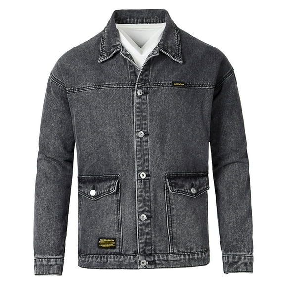 KaLI_store Men's Denim Jacket Jean Men's Denim Jacket Classic Slim Fit Casual Button Down Trucker Jean Coat Grey,3XL