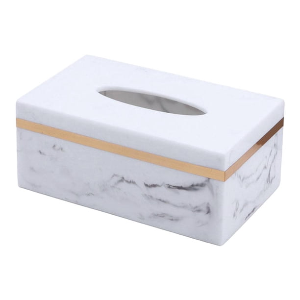 Soporte decorativo para caja de pañuelos con diseño marmolado, para dormitorio y sala de estar. Oro blanco