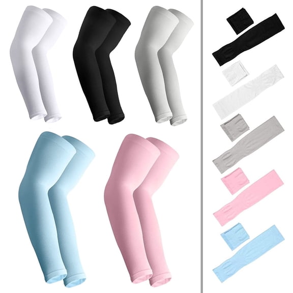 TiokMc 5 Pairs Cooling UV Protection Sun Sleeves, Long Arm Covers for Men & Women, Outdoor Sports Running Golf Cycling Basketball Fishing Driving