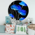 thumbnail image 2 of Designart 'Detail of Blue Flowers On Black Background II' Traditional Circle Metal Wall Art 36x36 - Disc of 36, 2 of 5