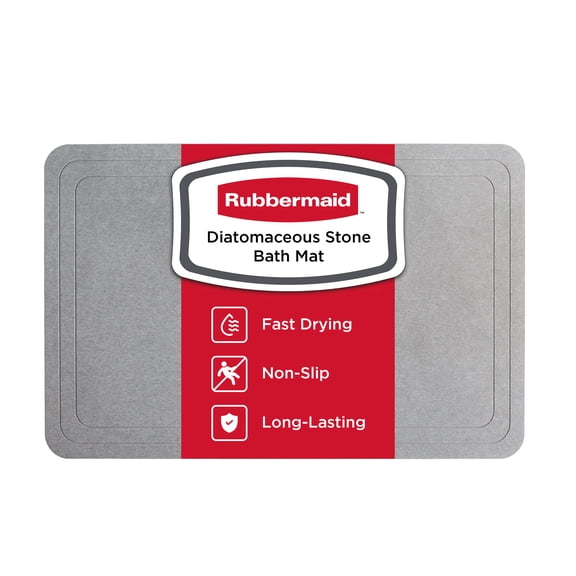 Rubbermaid Gray Stone Bath Mat, Diatomaceous Earth Shower Mat, Non-Slip, Absorbent, Quick Drying, for Bathroom Floor, 23.6" x 15.3"