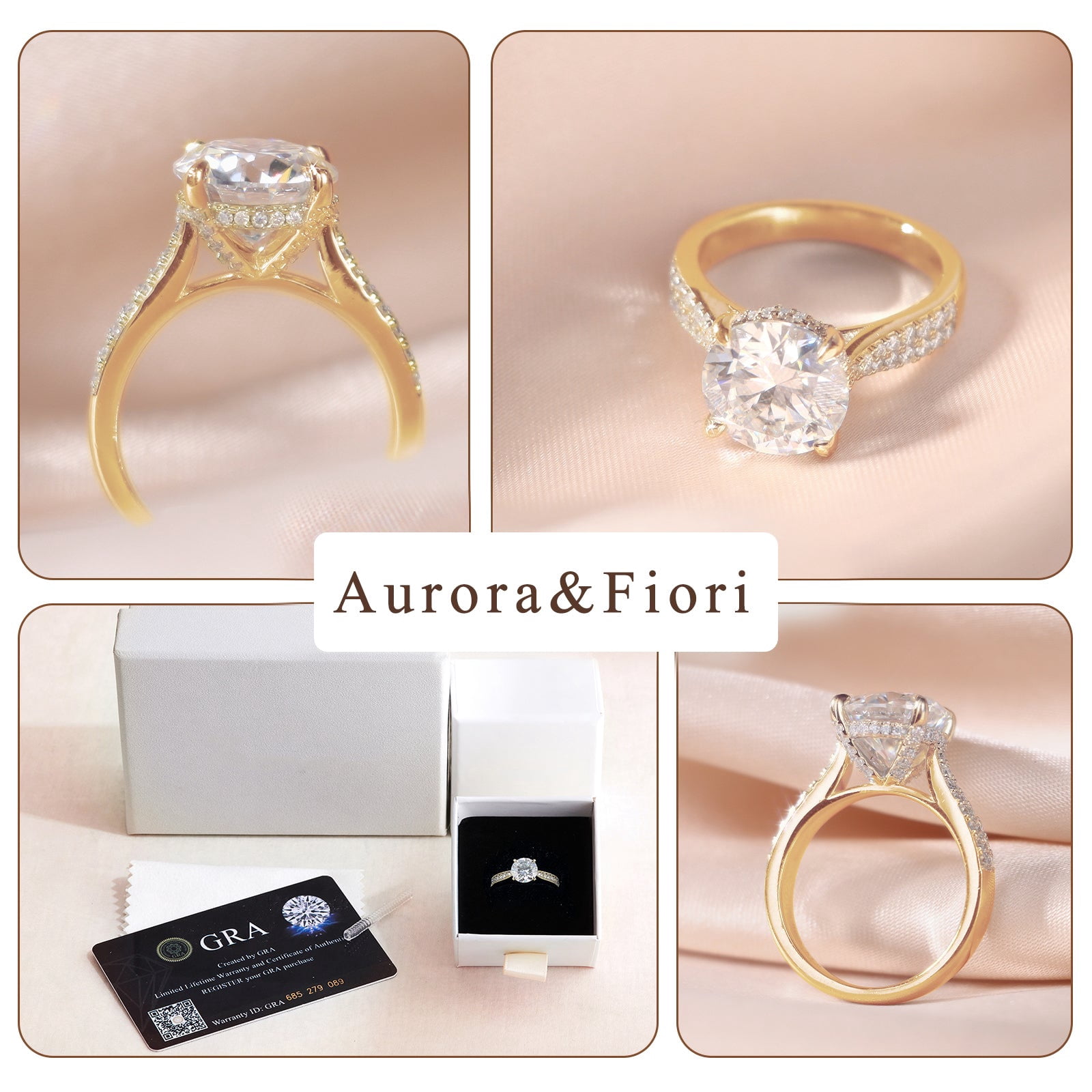 Aurora&Fiori 1.5CT Moissanite Engagement Rings for Women, S925 Sterling Silver with 18K Yellow Gold Plated Promise Wedding Ring Size9