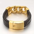 thumbnail image 2 of EOEMY Fashion Braided Leather Gold Stainless Steel Cuban Chain Bracelet For Cool Men-Default, 2 of 6