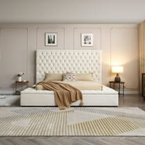 Cosmopolitan King Velvet Tufted Upholstered Storage Platform Bed in Cream