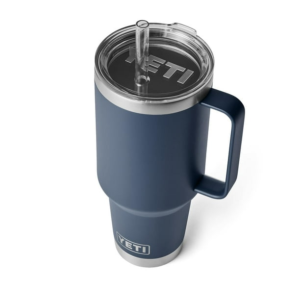Vaso YETI Rambler de 1,25 L con asa y tapa con pajita, color azul marino