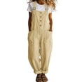 thumbnail image 3 of THDHVS Pants for Women,Solid Color Linen Spaghetti Strap Jumpsuit with Pockets Loose Summer Casual Outfit,Womens Pants Casual Yellow S, 3 of 6