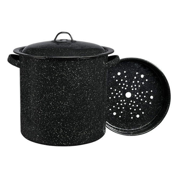 Vaporizador Granite Ware de 15,5 litros con estante, utensilios de cocina de porcelana negra