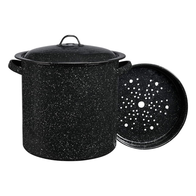 Vaporizador Granite Ware de 15,5 litros con estante, utensilios de cocina de porcelana negra