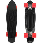 Penny Board, 22" Mini Skateboard Plastic Cruiser Board with All-in-One Skate T-Tool (Black-Red)