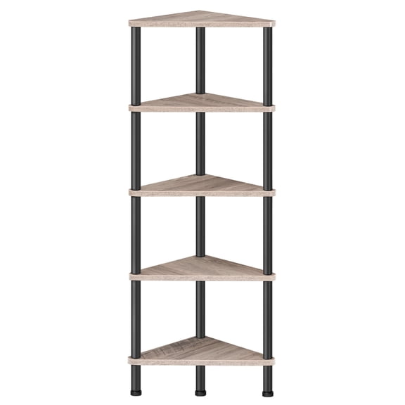 HOOBRO Industrial 5-Tier Corner Shelf with Metal Frame, Greige and Black