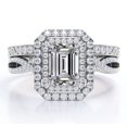 thumbnail image 1 of JeenMata Anillo de Bodas de Filigrana de Corte Esmeralda de 2 Quilates con Diseño de Doble Halo Retorcido, Chapado en Oro Blanco de 18 K sobre Plata, 1 of 6