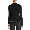 thumbnail image 1 of Marled Women's Track Stripe Ruffle Trim Sweaters, Black, Large, 1 of 4