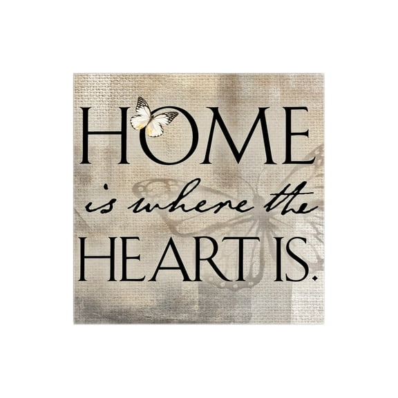 Home Where Heart Is Cream Butterfly 12 x 12 Wood Wall Sign Plaque