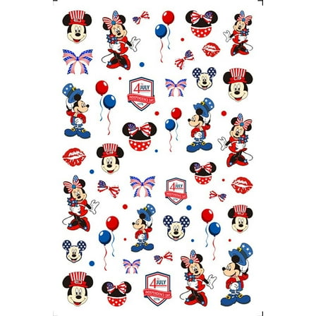 America Nail Art Stickers 4th of July Red White Blue Cute Minnie Kiss Mickey Nail Sticker Mouse Ears Balloons - American Flag D178