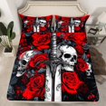 thumbnail image 2 of Manfei Gothic Skull Twin Sheet Set,Romantic Rose,Red Floral,3-Piece Microfiber, 2 of 7