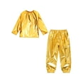thumbnail image 7 of Hansber Kids Boys Girls Jazz Hip Hop Dance Outfit Shiny Metallic Long Sleeve Performance T-Shirt and Pants Set Gold 150, 7 of 7
