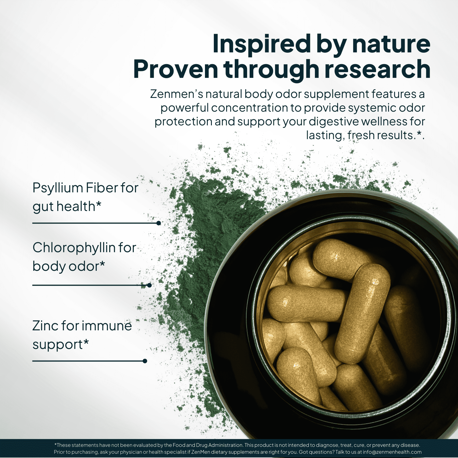 Zenmen Daily Body Odor & Gut Support - Healthy Zinc & Chlorophyll, 60 Vegan Capsules, USA-Made