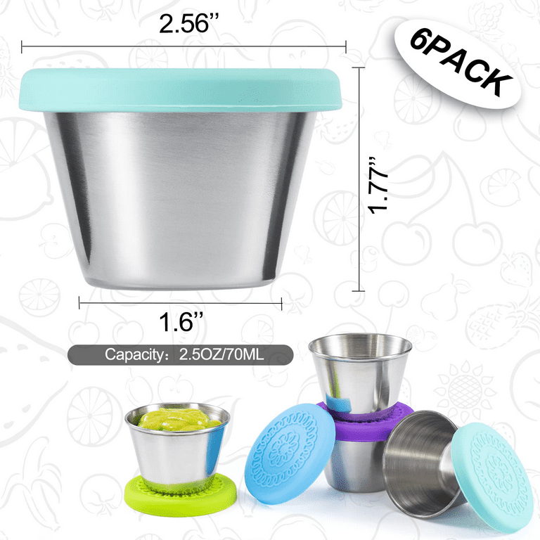 Reusable Small Condiment Containers with Lids - Stainless Steel Salad Dressing Container to Go for Lunch Box Dipping Sauce Cups with Plastic-Free