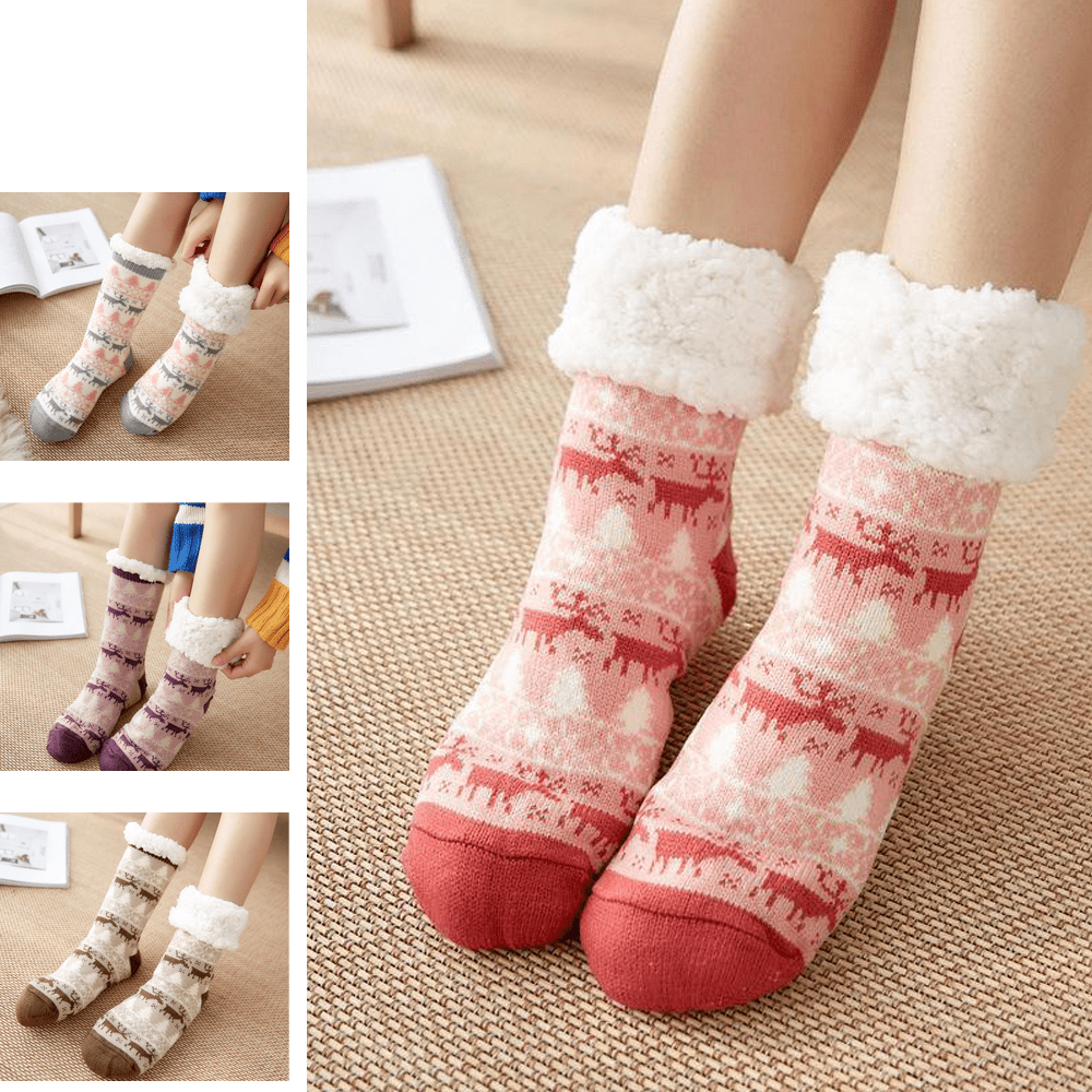 Women Fur Bed Sock Winter Warm Slipper Fleece Lined Socks Ladies Soft Fluffy