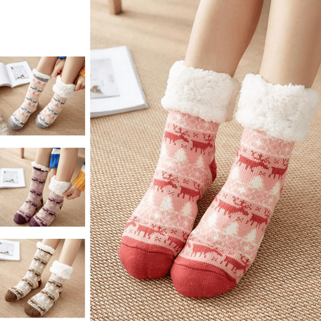 

1Pair Winter Warm Fluffy Fleece Lining Slipper Socks Cozy Fuzzy Thick Christmas Socks for Women Girls Pink