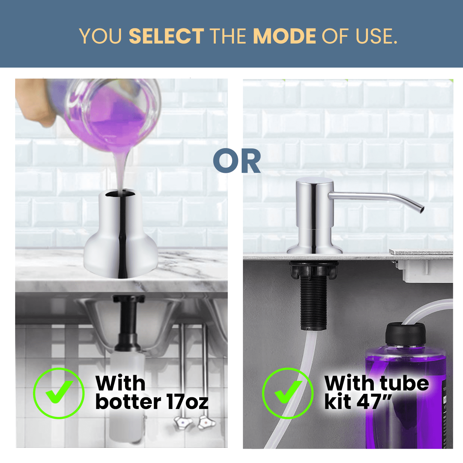 SBEN Countertop Soap Dispenser Pump with Extension Tube Kit 47" (Chrome)
