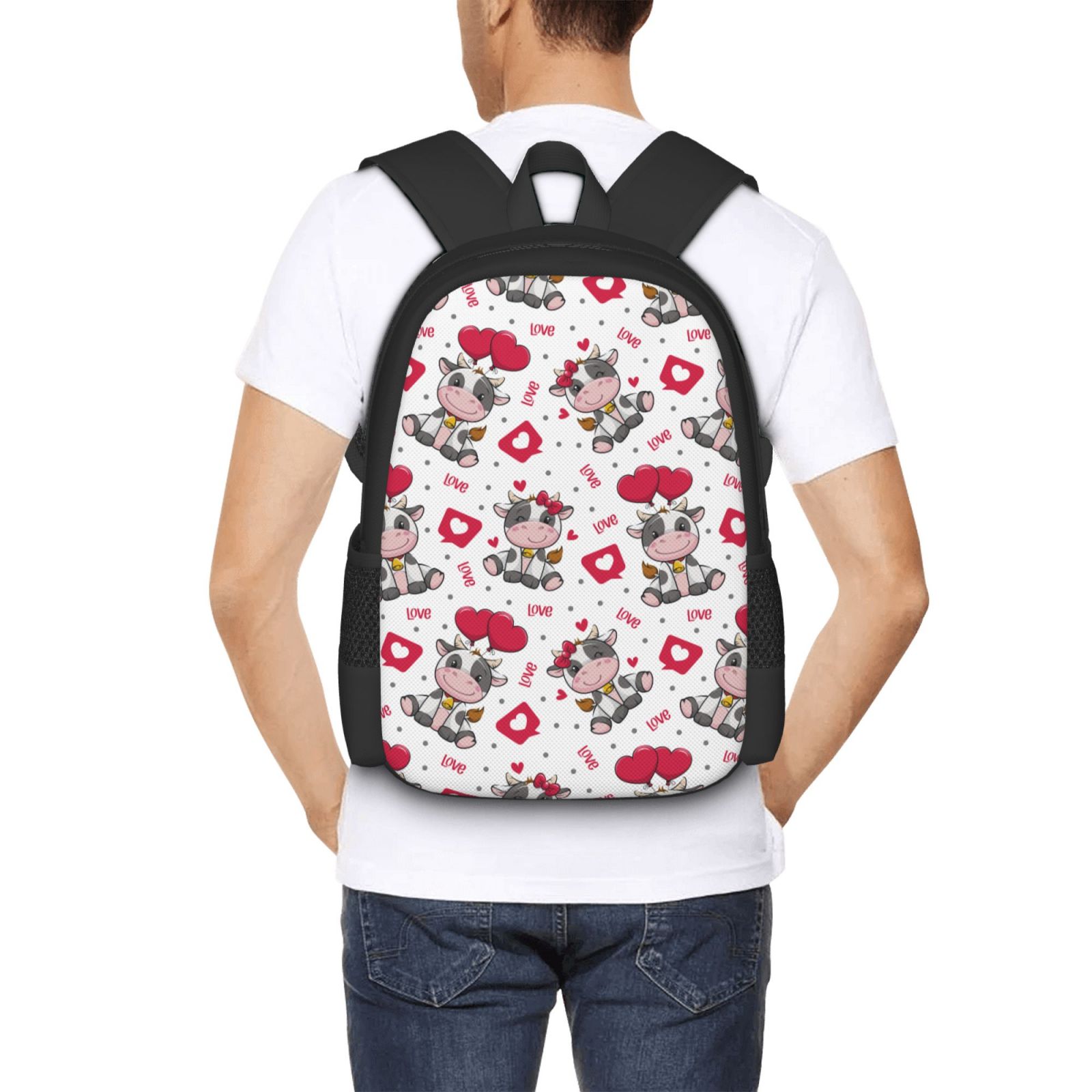 Vsdgher Caring Cow Print Backpack for Women Men School Bookbag with Laptop Compartment for College Work Travel, Simple Fashion Casual Daypack, Fit 15" Laptop