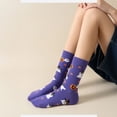 thumbnail image 3 of Halloween Crew Socks Cotton Blend Mid Calf Novelty Socks For Women And Men, Autumn Winter Printed Casual Daily Wear, Purple Ghost Cat Pattern, Funny Holiday Gift, Unisex Soft Breathable Stretchy Sock, 3 of 3