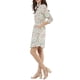 thumbnail image 4 of Vestido de botón de flores con cuello en V y mangas 3/4 para mujer, con bolsillos laterales, color blanco, 4 of 7