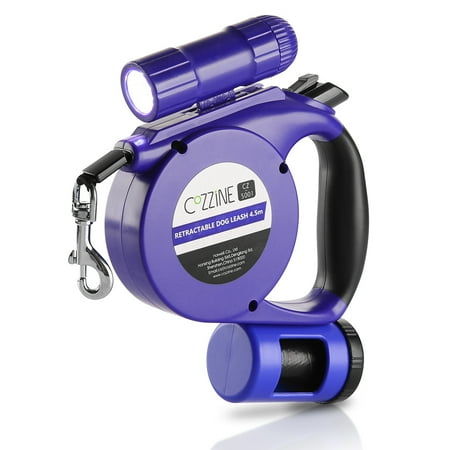 - COZZINE 3 In 1 Retractable Dog Leash 15ft With LED Flashligh and Bag Dispenser