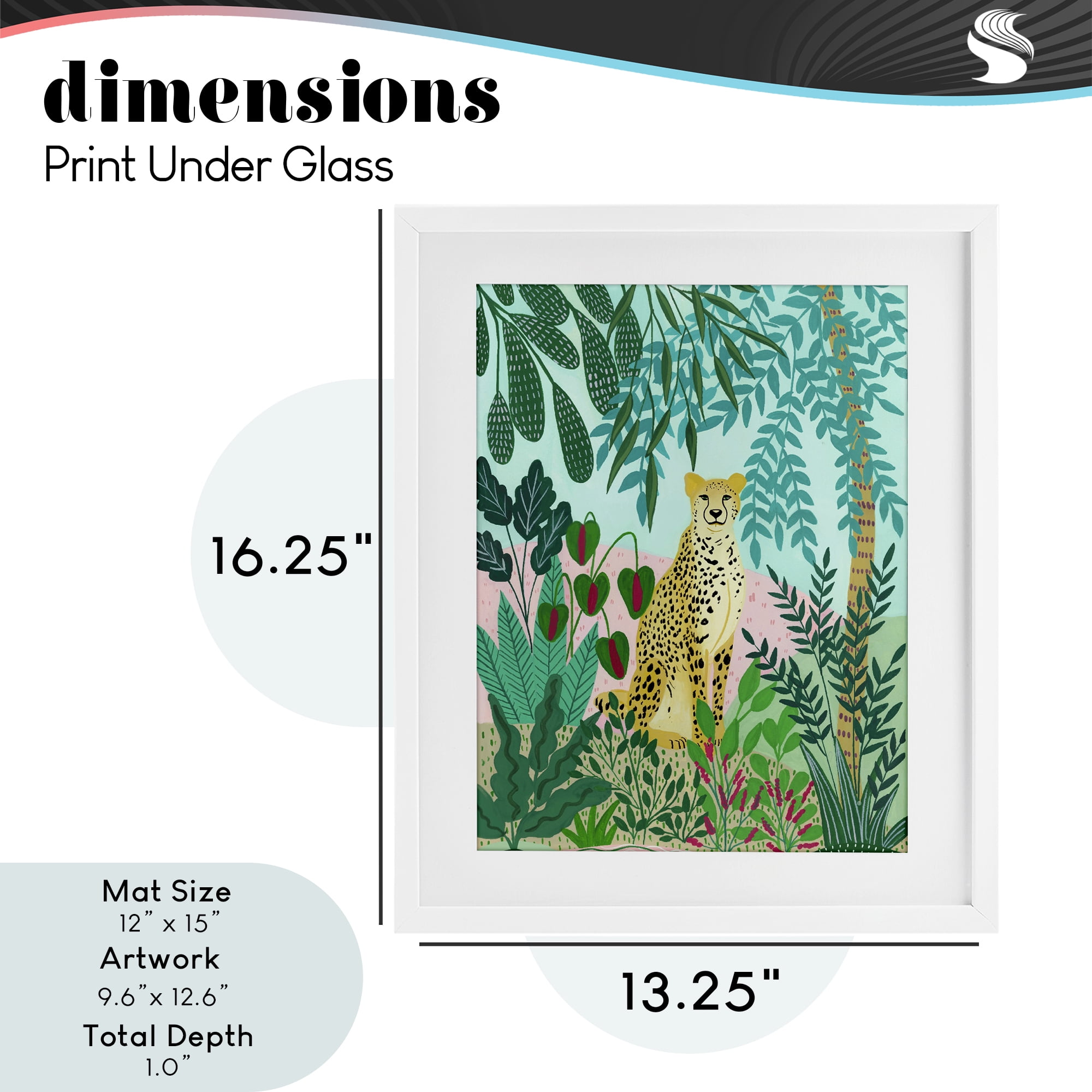 Stoic Leopard Tropical Forest White Framed Print Under Glass, design by Nabeela Rumi