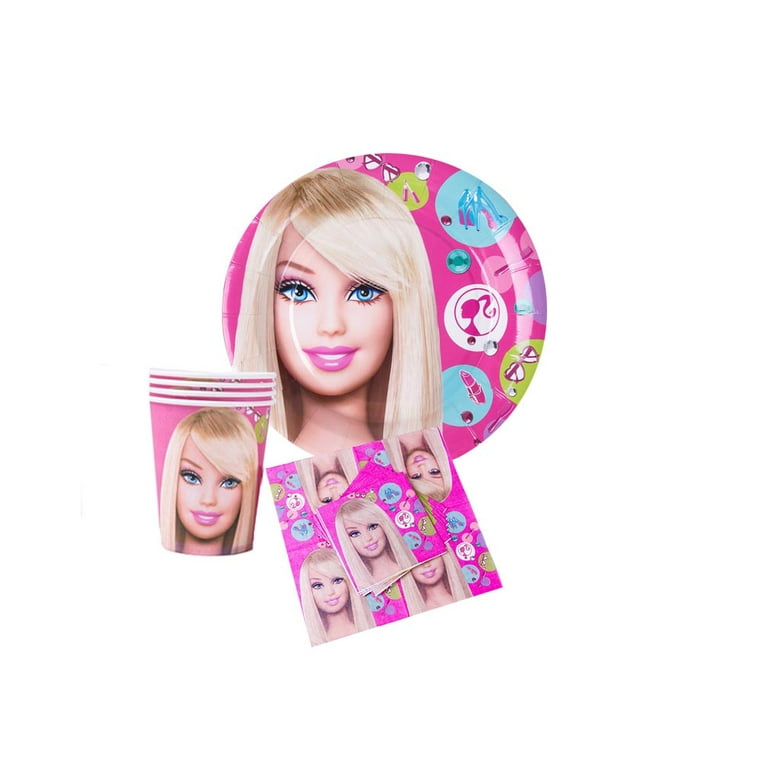 Barbi Pink Plates DOLL Party Set, Birthday Party Supply, Kids Party Set  90pcs (Color:Barbie)(Color:Dream House) Barbie Party Supplies , big pack  all