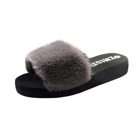 

Follure Girl women s casual shoes Fashion Indoor Outdoor Women Slip-on Open Toe Flat Warm Winter Slipper Shoes Grey 36