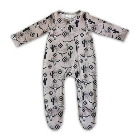 

Infant Long Sleeve Baby Onesies Bodysuits Boutique Baby Boy Girl s Romper Zipper Western Cow Brown Toddler With Socks Sleep Wear Newborn