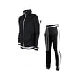 thumbnail image 1 of 2 Pcs Men Color Block Outfits, Long Sleeve Stand Collar Zipper Top + Drawstring Trousers, 1 of 5