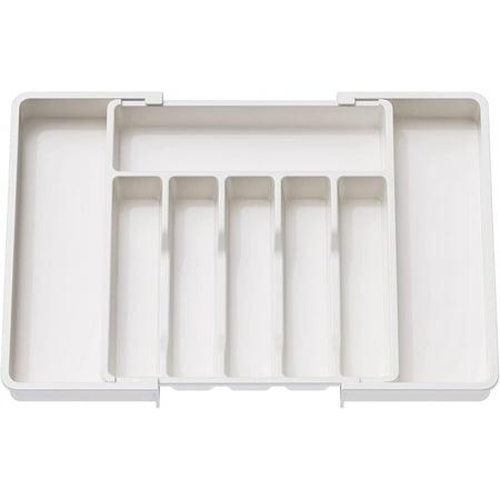 lifewit silverware drawer organizer  expandable utensil tray for kitchen  bpa free flatware and cutlery holder  adjustable plastic storage for spoons forks knives  13 -22.4   white