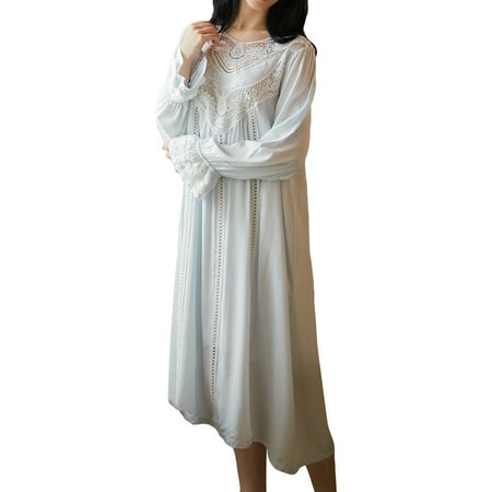 

Lu s Chic Women s Victorian Nightgown Long Sleeve Pajama Dress Sleep Vintage Gown Soft Lace Knee Length Luxury Sleepwear Fitted Solid Pleated Blue Medium