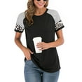 thumbnail image 5 of SAYFUT Juniors' Plus Size Leopard Summer Loose Striped Tops Short Sleeves Color Block Tees Tunic Crew Neck Casual Henley T-Shirts, 5 of 8