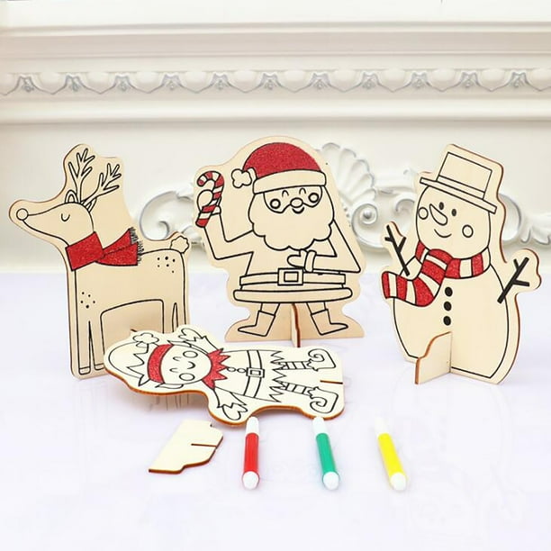Ganfancp Navidad Decoraciones de Madera Diy Pintura Juguetes Educativos para Niños Ofertas Del Día 1 Colgante 3 Bolígrafos
