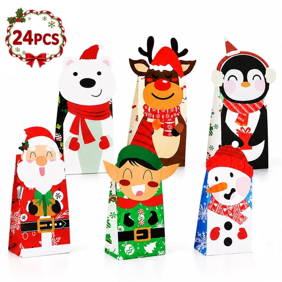 Christmas Gift Boxes Cookie Boxes Treat Boxes Kraft Bakery Boxes Candy Goody Bags for Christmas Party Supplies 24PCS