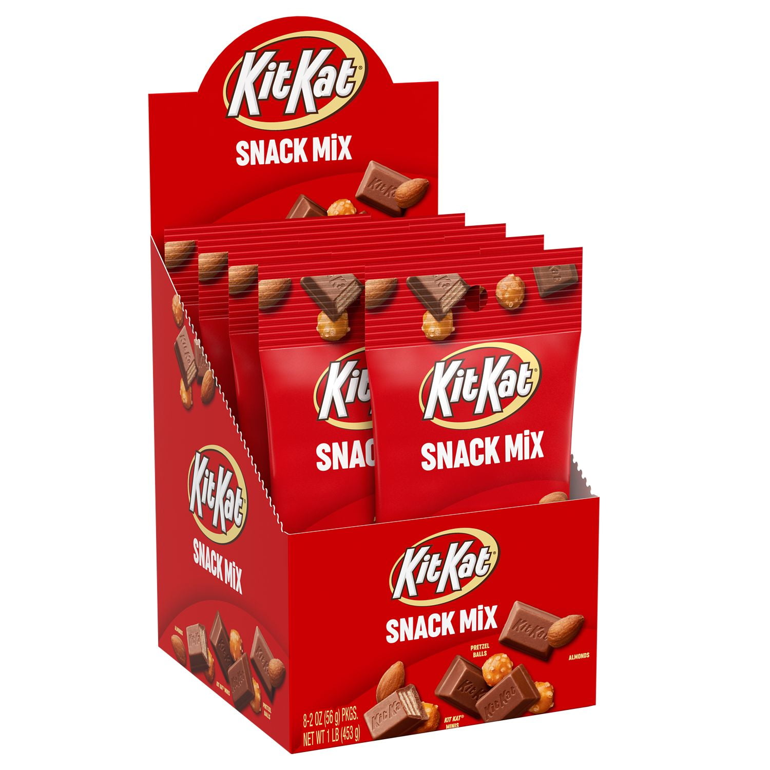 KIT KAT®, Pretzel, Almond and Milk Chocolate Wafer Candy Snack Mix, Grab and Go, 2 oz, Packs (8 Count)