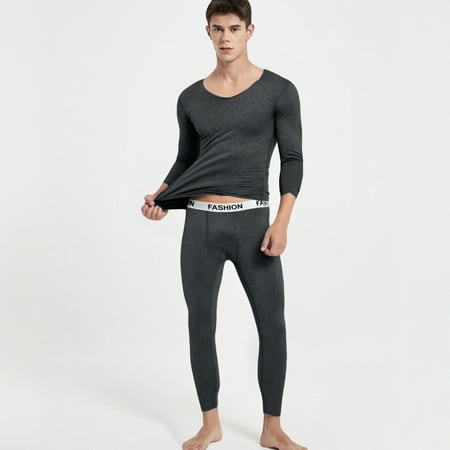 Fshiont Thermal Underwear for Men Long Johns with Fleece Lined Base Layer Set for Cold Weather(Top and Bottom) Dark Gray L