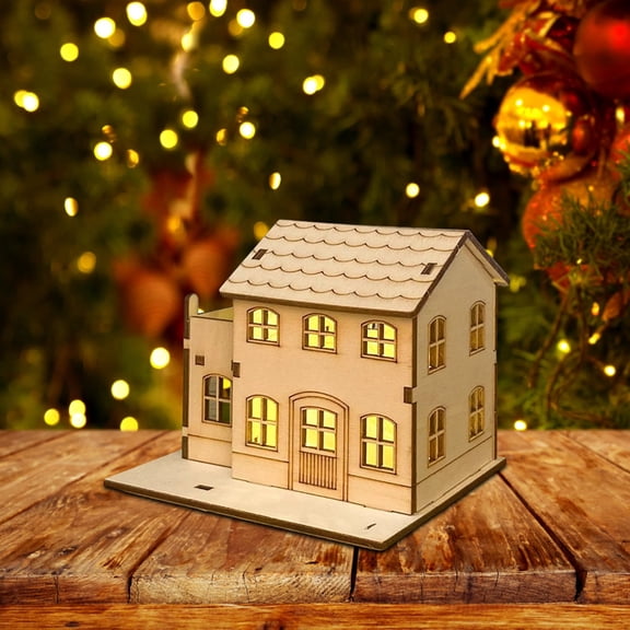 Light-Up Wooden Christmas Village Houses for Crafts, DIY Handcraft House Assembly Decor Kit to Paint, Luminous Xmas Table Centerpieces, Cabin Crafts Figurines, for Holiday Party Ornament
