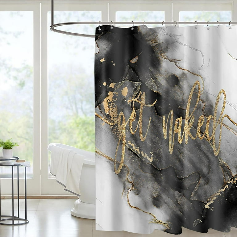 Get Naked Marble Shower Curtain Black and Gold Marble Texture Shower Curtains for Bathroom 72x72in