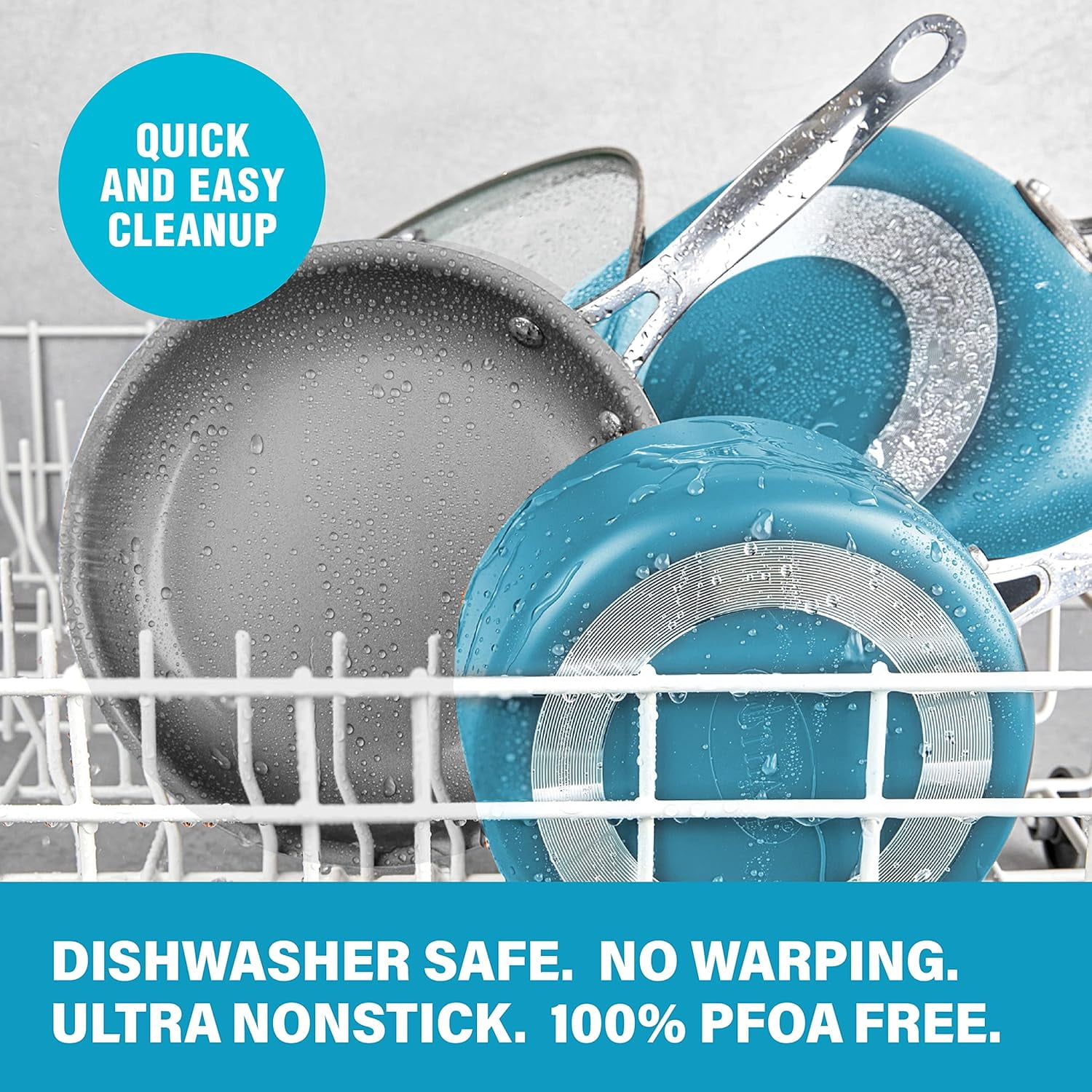 Gotham Steel 15 Pc Ceramic Pots and Pans Set Non Stick, Copper Cookeware Set with Utensils, Pot and Pan Set Nonstick, Induction Compatible with Stay Cool Handles, Aqua Blue