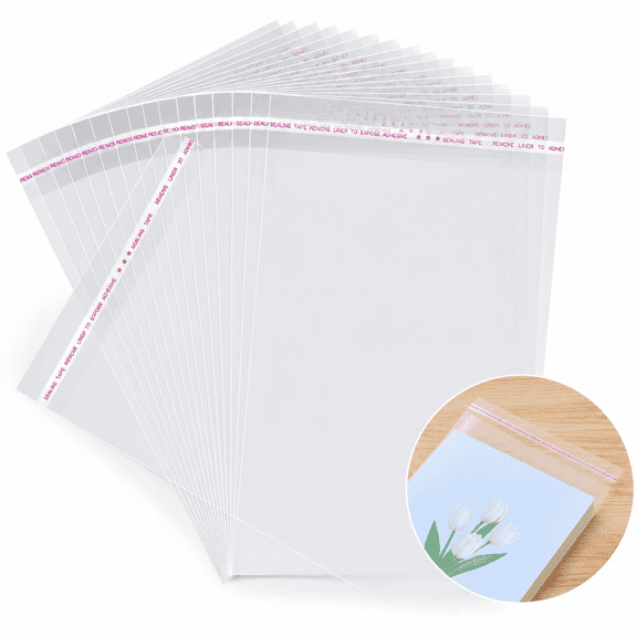 Self Sealing Clear Cellophane Bags 8x12 Inches (200 Pack) - Crystal Clear Resealable Treat Bags for Gifts, Cookies, Crafts with Self Adhesive Strip