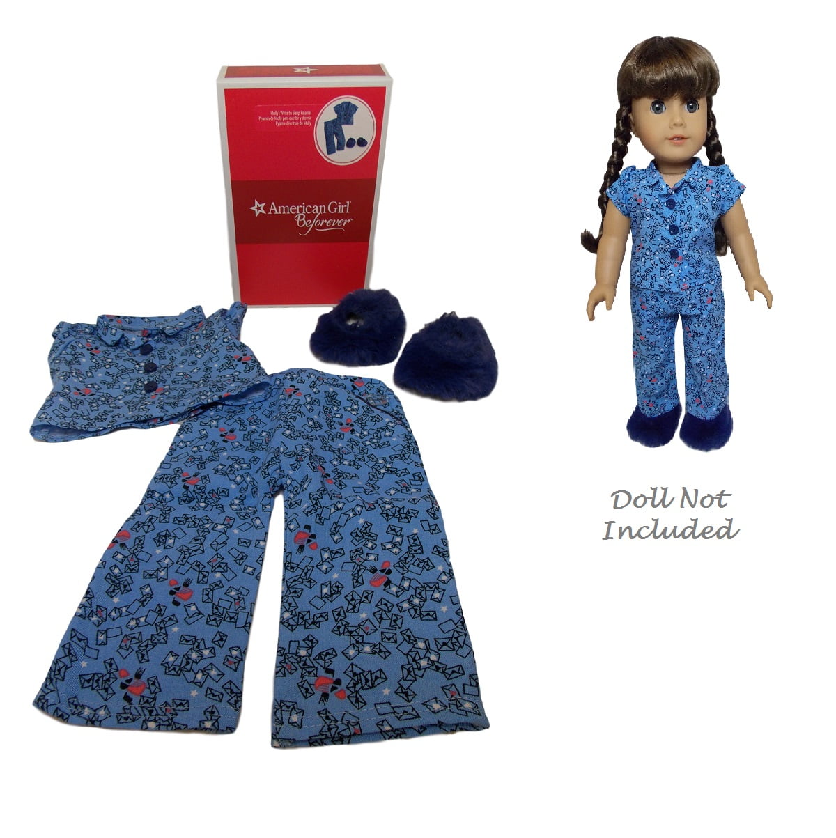 American Girl Molly's Floral Pajamas PJs Slippers Set Retired Outfit ONLY NEW 