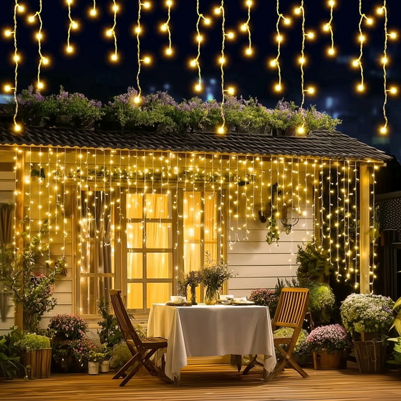 2 Pack, 62FT 720 LED Christmas Outdoor Icicle Lights,8 Modes,IP54 Waterproof,With Timer & Memory Fuction,Connectable,360° Glow,Plug In Twinkle Curtain String Lights For Xmas,Holiday,Wedding